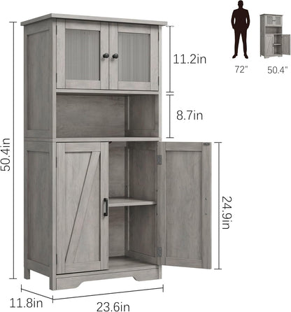 GarveeHome 54in Tall Bathroom Cabinet, Farmhouse Storage Cabinet with Glass Doors and Adjustable