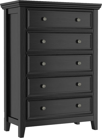 BLANKSPACE Black 5 Drawer Dresser, Modern Dresser for Bedroom, Wood Drawer Organizer with Metal