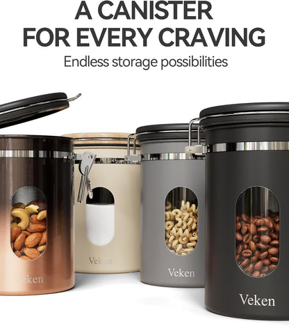 Veken Coffee Canister with Window,Airtight Stainless Steel Kitchen Food Storage Container, Date