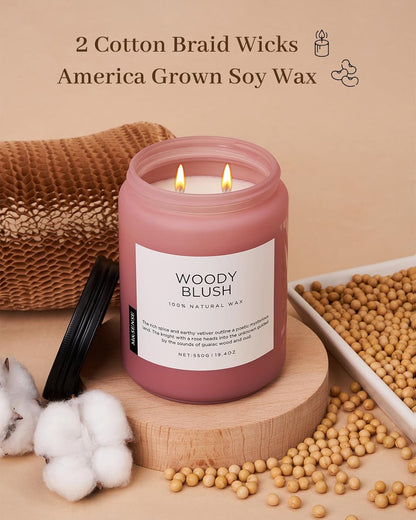M&SENSE Rose Oud Wood Soy Candles 2 Wick, Large Scented Candles 19.4oz 110 Hour Long Lasting Burn