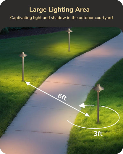 EDISHINE Solid Brass Low Voltage Pathway Lights Wired, 22" Tall 6" Shade, 4Pack Heavy Duty LED