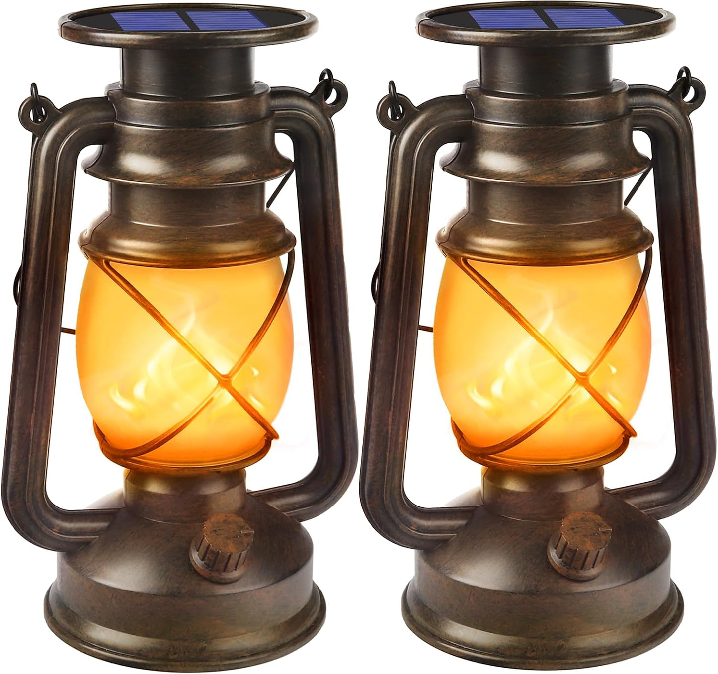 Solar Powered LED Lanterns Decorative Outdoor,2 Pack Bronze Vintage Lanterns with Dancing