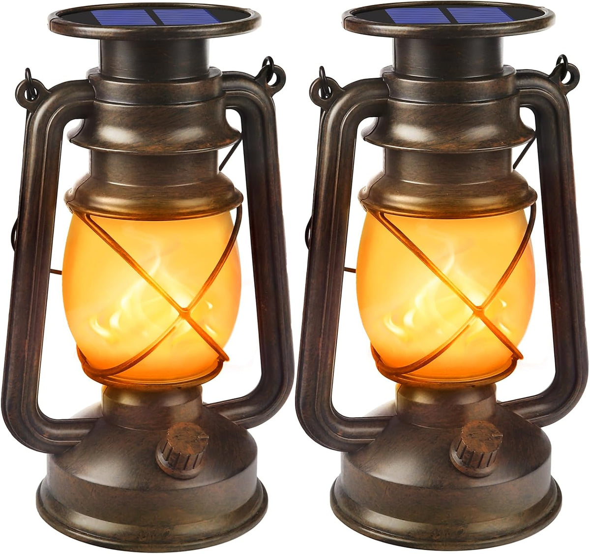 Solar Powered LED Lanterns Decorative Outdoor,2 Pack Bronze Vintage Lanterns with Dancing