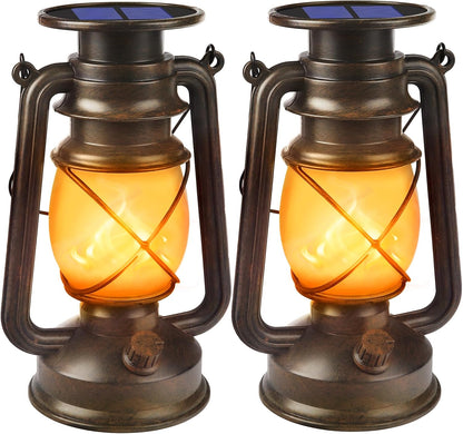 Solar Powered LED Lanterns Decorative Outdoor,2 Pack Bronze Vintage Lanterns with Dancing
