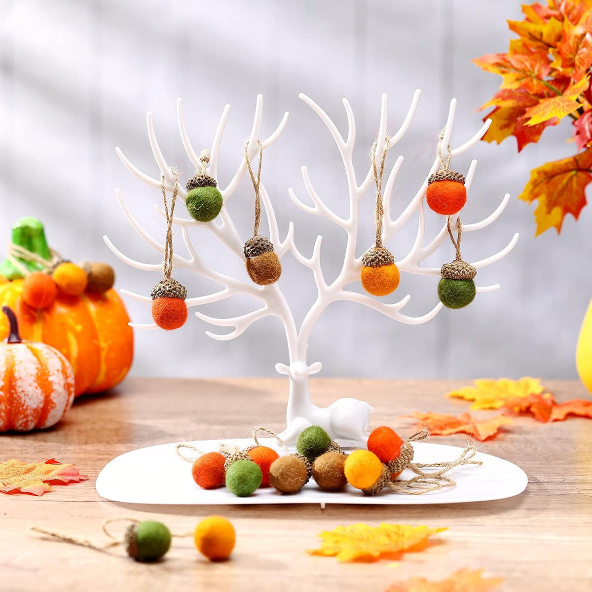 Tatuo 25 Pcs Fall Felt Acorn Ornament Hanging Wool Felted Acorn Garland for Fall Tree Ornament