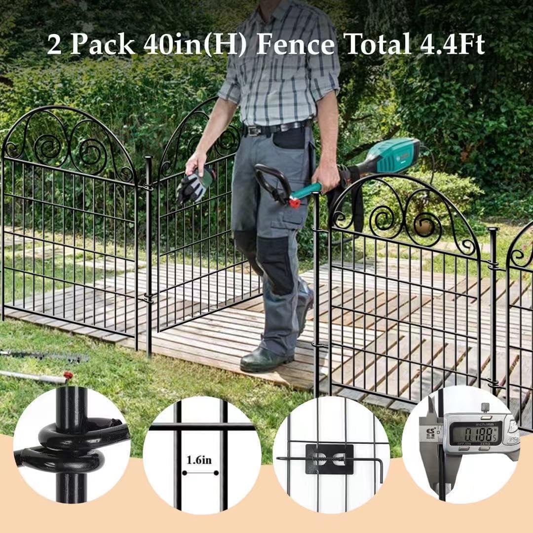 Tall Garden Fence with Gate, 40 Inch(H) 2 Panels Total Length 4.4 Ft Dog Fences Outdoor for Yard
