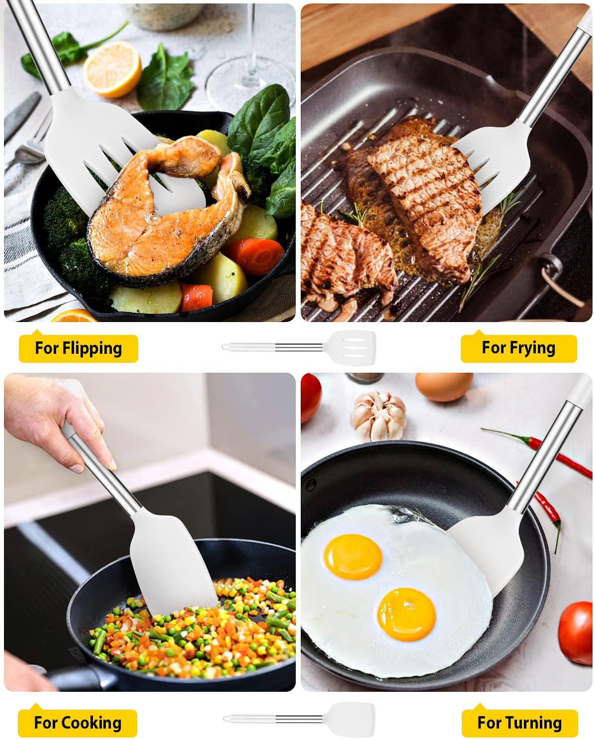 Pack of 2 Silicone Solid Turner, Non Stick Slotted Kitchen Spatulas, High Heat Resistant BPA Free