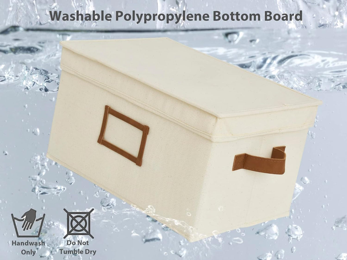 StorageWorks Large Storage Bins with Lids, Decorative Storage Boxes with Lid and PU Handles