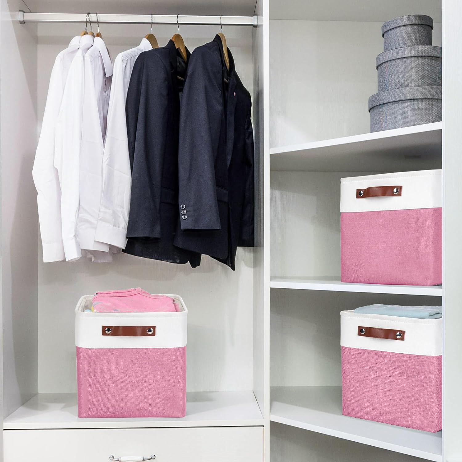 Collapsible Fabric Storage Cubes 11x11 Cube Storage Bins, 4 Pack Closet Baskets Box with Handles