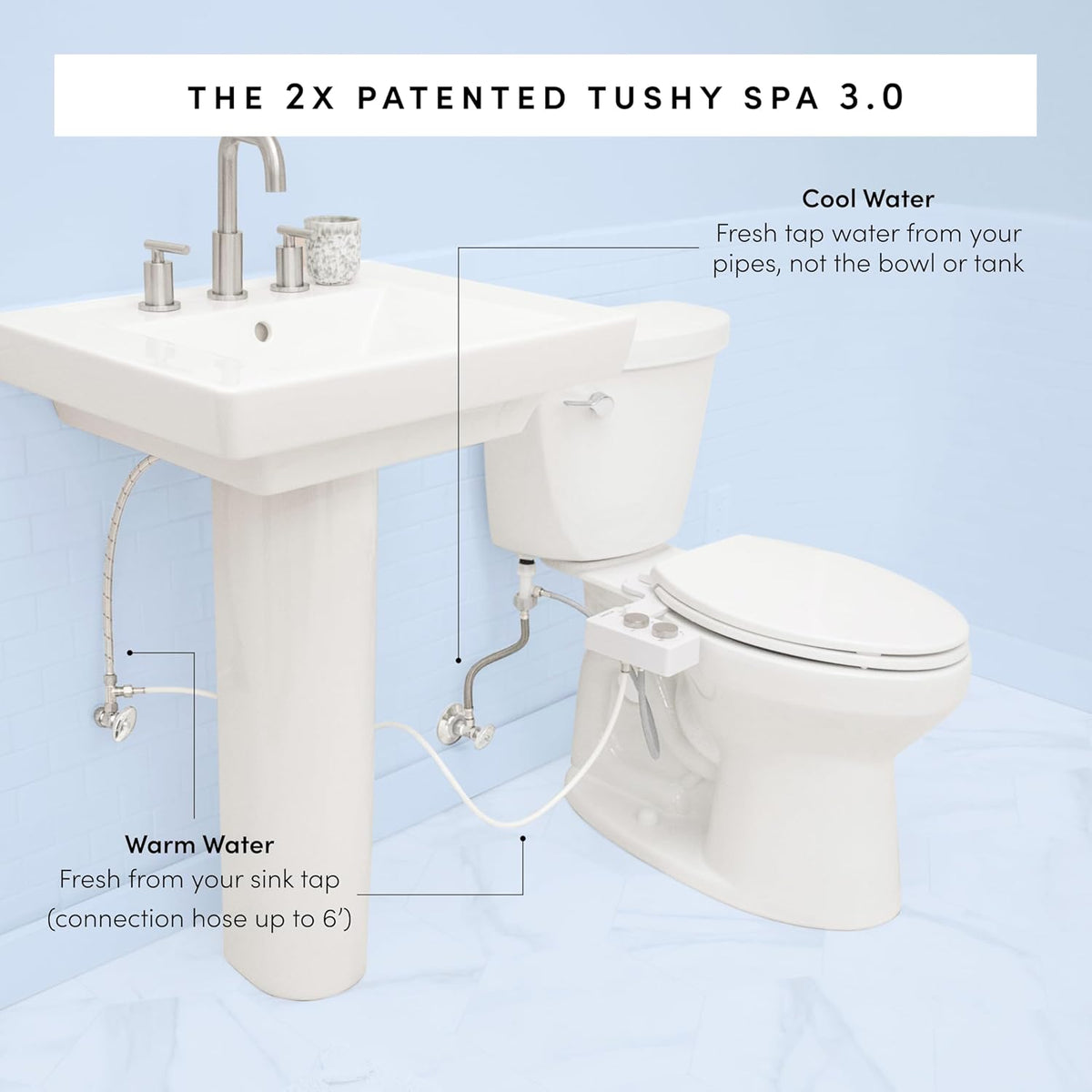 TUSHY 3.0 Spa Cool to Warm Water Bidet Attachment. Easy Universal Toilet Seat Install, Requires