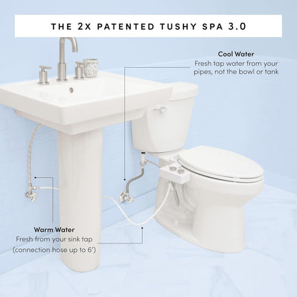 TUSHY 3.0 Spa Cool to Warm Water Bidet Attachment. Easy Universal Toilet Seat Install, Requires