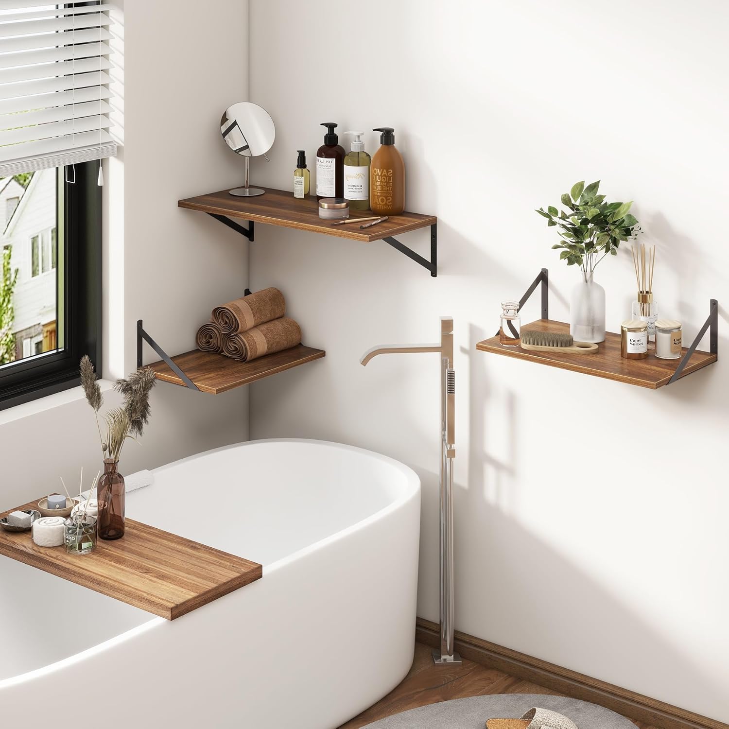 Fun Memories 27.5" W x12 D Floating Shelves, Large Wall Shelves 27.5 Inch Long, Set of 2, Farmhouse