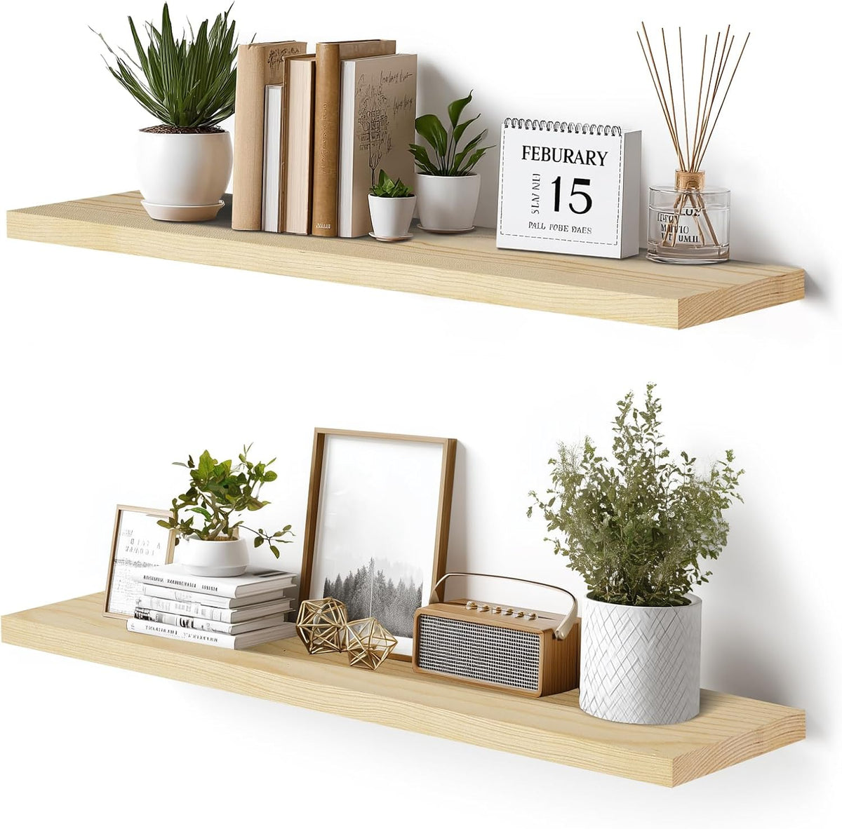Floating Wall Shelves 2-Pack - 36-Inch Rustic Wooden Shelves for Storage and Décor, Easy