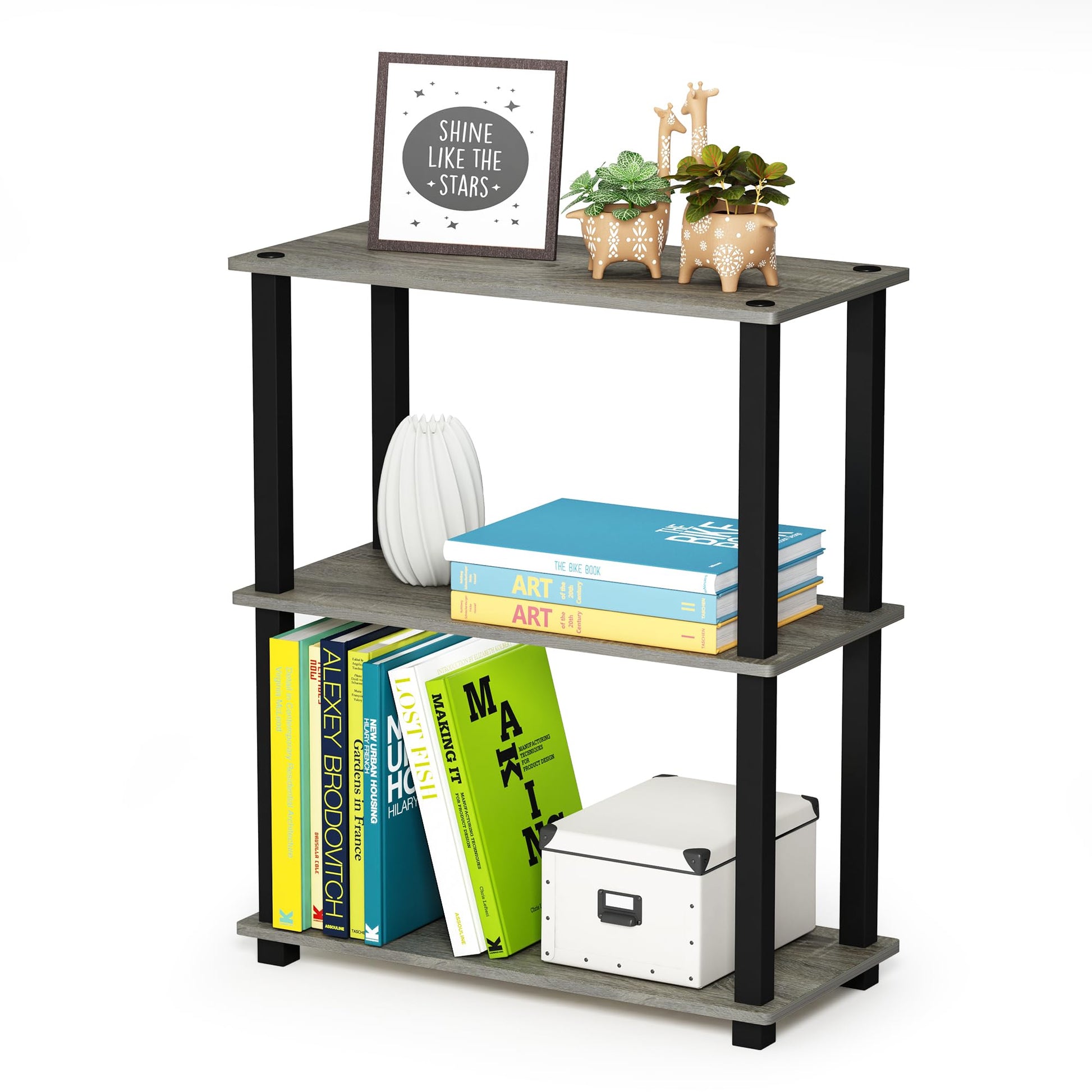 Furinno TURN-S-TUBE Storage Shelves, 3-Tier Book Shelf, Corner Shelf, Toolless Open Shelves, for