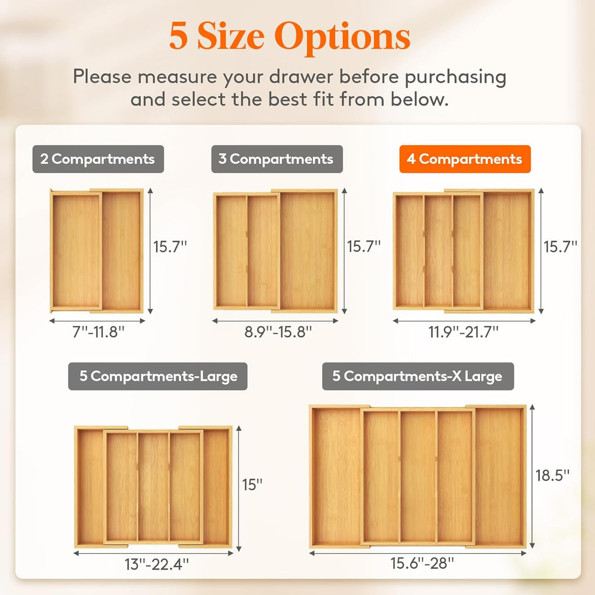 Lifewit Utensil Drawer Organizer, Expendable Cooking Silverware Tray for Kitchen Drawer, Bamboo