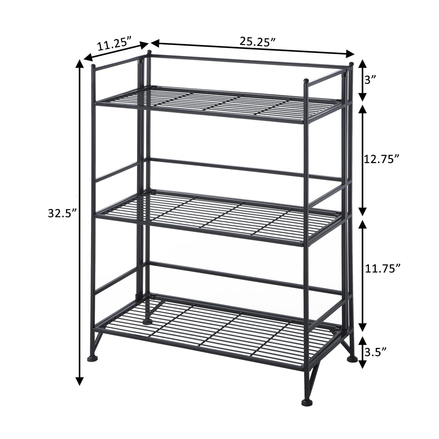 Convenience Concepts Xtra Storage Shelves - 3-Tier Wide Folding Metal Storage Shelves, Closet