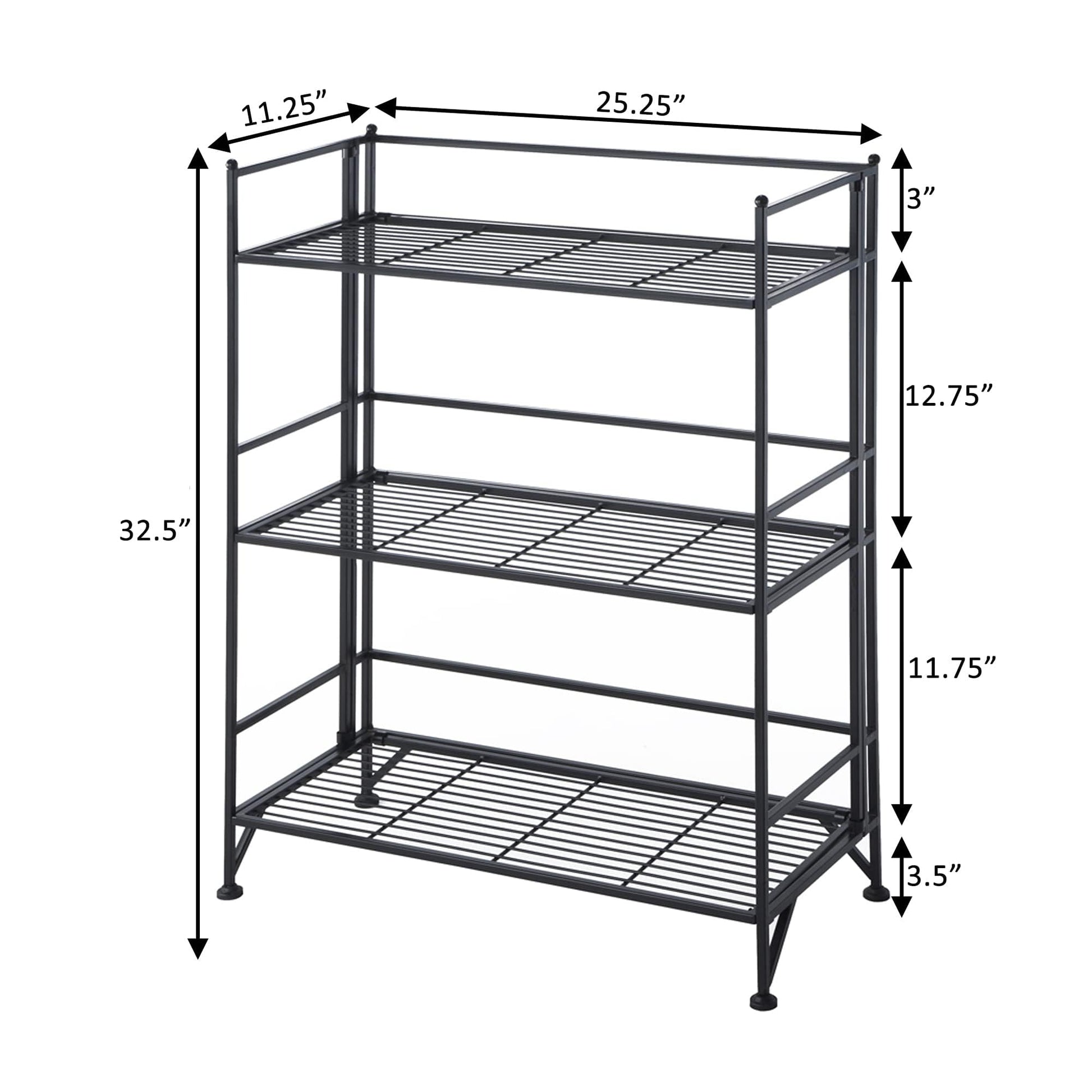 Convenience Concepts Xtra Storage Shelves - 3-Tier Wide Folding Metal Storage Shelves, Closet