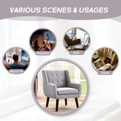 HUIMO Accent Chair Living Room Chair, Upholstered Button Tufted Armchair, Linen Fabric Sofa Chairs