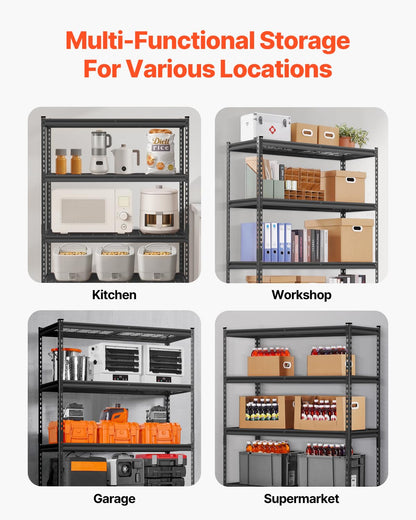 VEVOR Storage Shelves, 2500 lbs, 5 Tier Heavy Duty Garage Shelving, 18" D x 48" W x 72" H