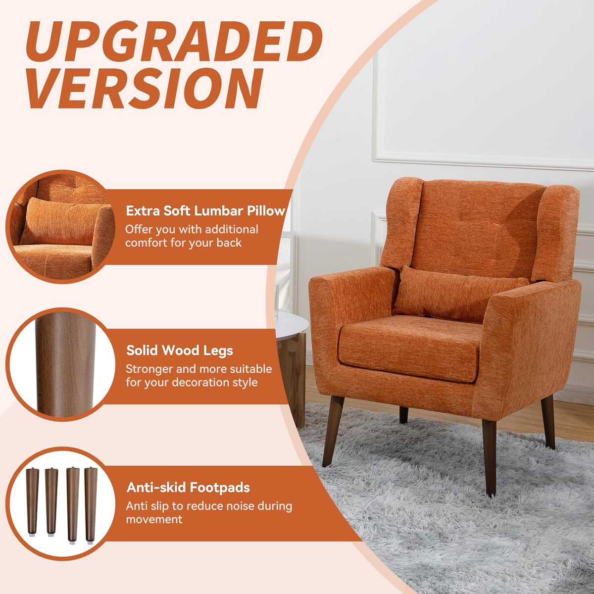 Accent Chair Set of 2, Upholstered Armchair with Pillow, Fabric Single Sofa Chair with Lounge Seat