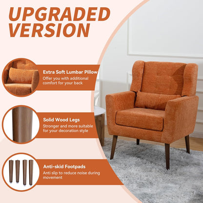Accent Chair Set of 2, Upholstered Armchair with Pillow, Fabric Single Sofa Chair with Lounge Seat
