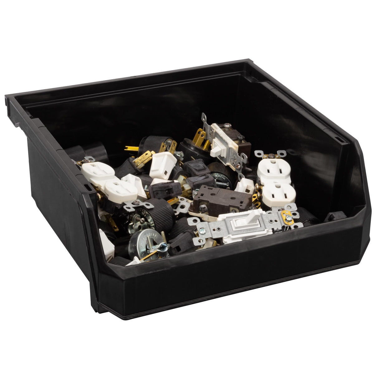 ReadySpace Medium-Wide Stackable Plastic Storage Bins, 4-Pack, Black