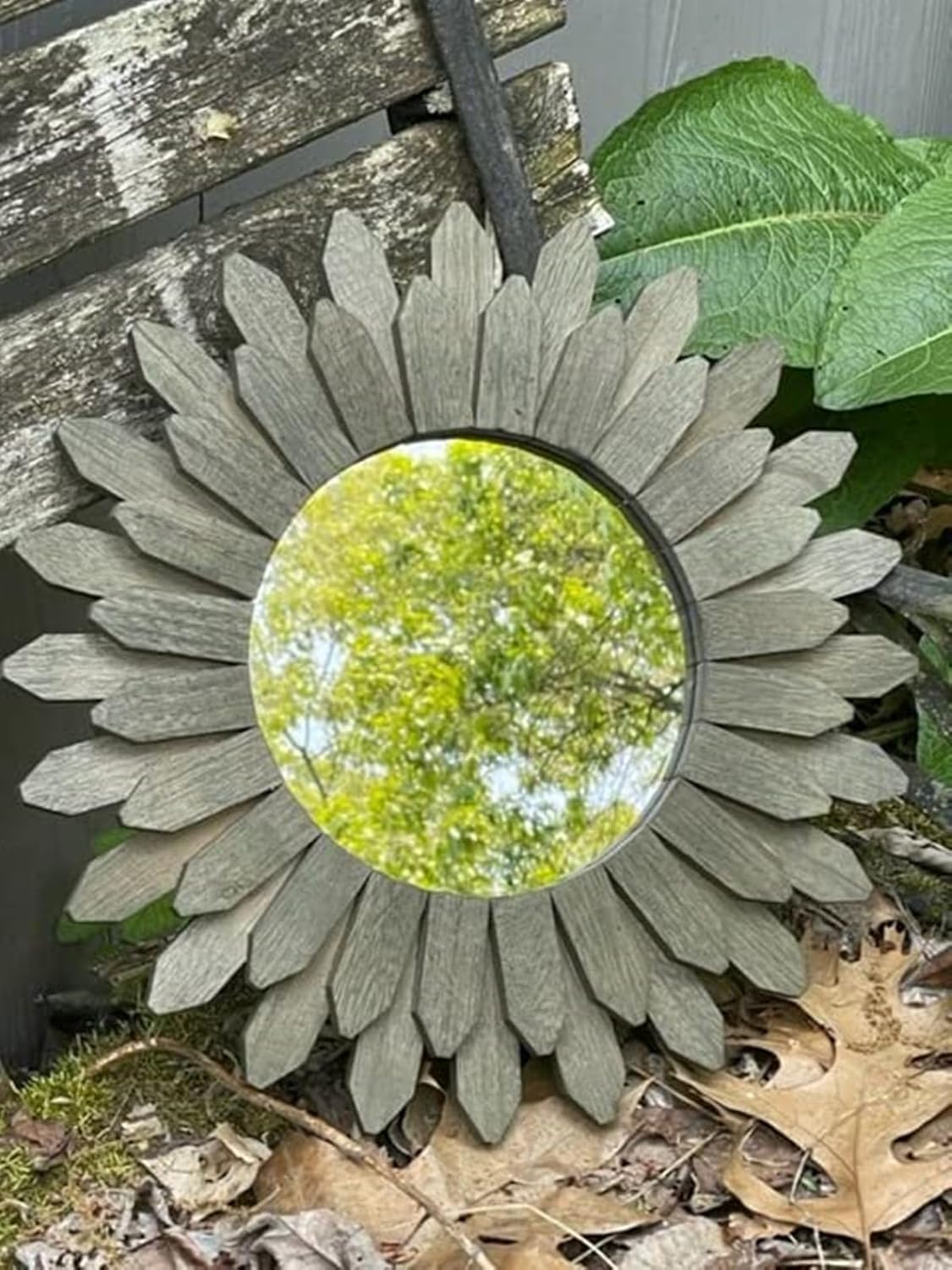 Honiway Farmhouse Wall Decor Mirror 12 inch Sunburst Boho Wood Mirror Rustic Home Decor Room
