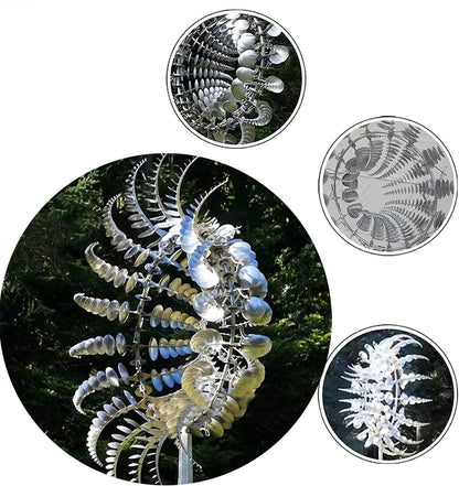 Unique and Magical Metal Windmill, 3D Wind Powered Kinetic Sculpture, Metal Wind Spinner Solar