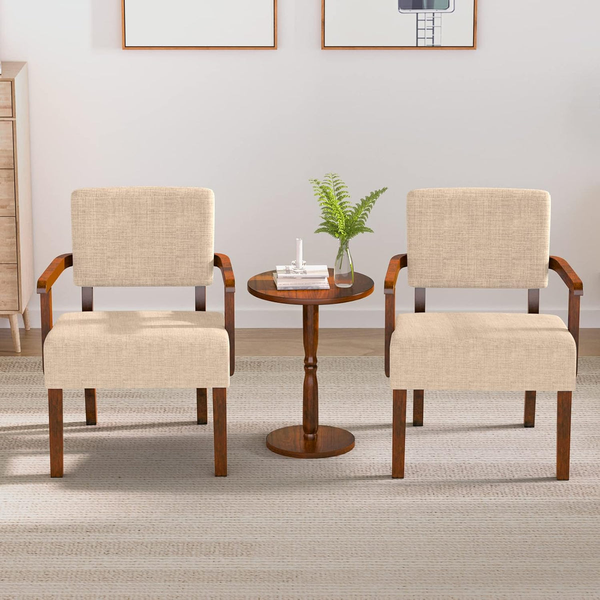 Accent Chair Set of 2 with Table, Living Room Chairs with Soft Seat and Armrests for Living Room