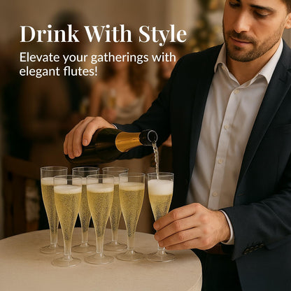 Prestee 100 Pack Clear Plastic Champagne Flutes - 4.5 oz Durable Disposable Champagne Glasses for