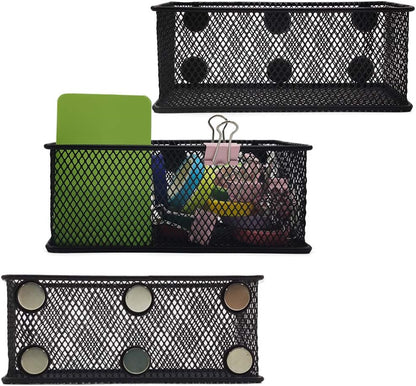 EASEPRES Magnetic Pencil Holder Set of 3 - Black Wire Mesh Storage Baskets Organizer with Strong
