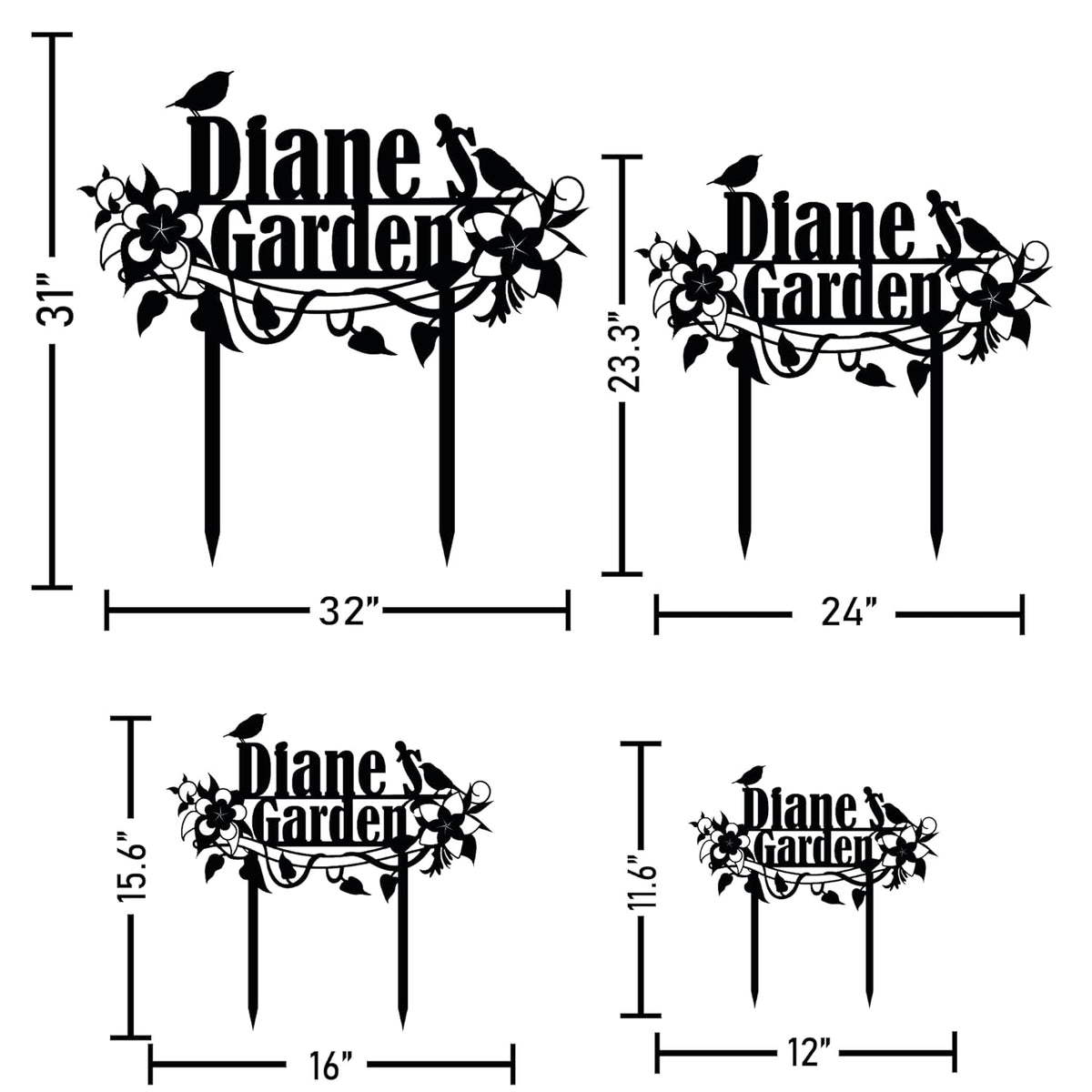 Personalized Flower and Bird Metal Garden Stake, Bird Garden Sign, Custom Flower Yard Decor, Mom's