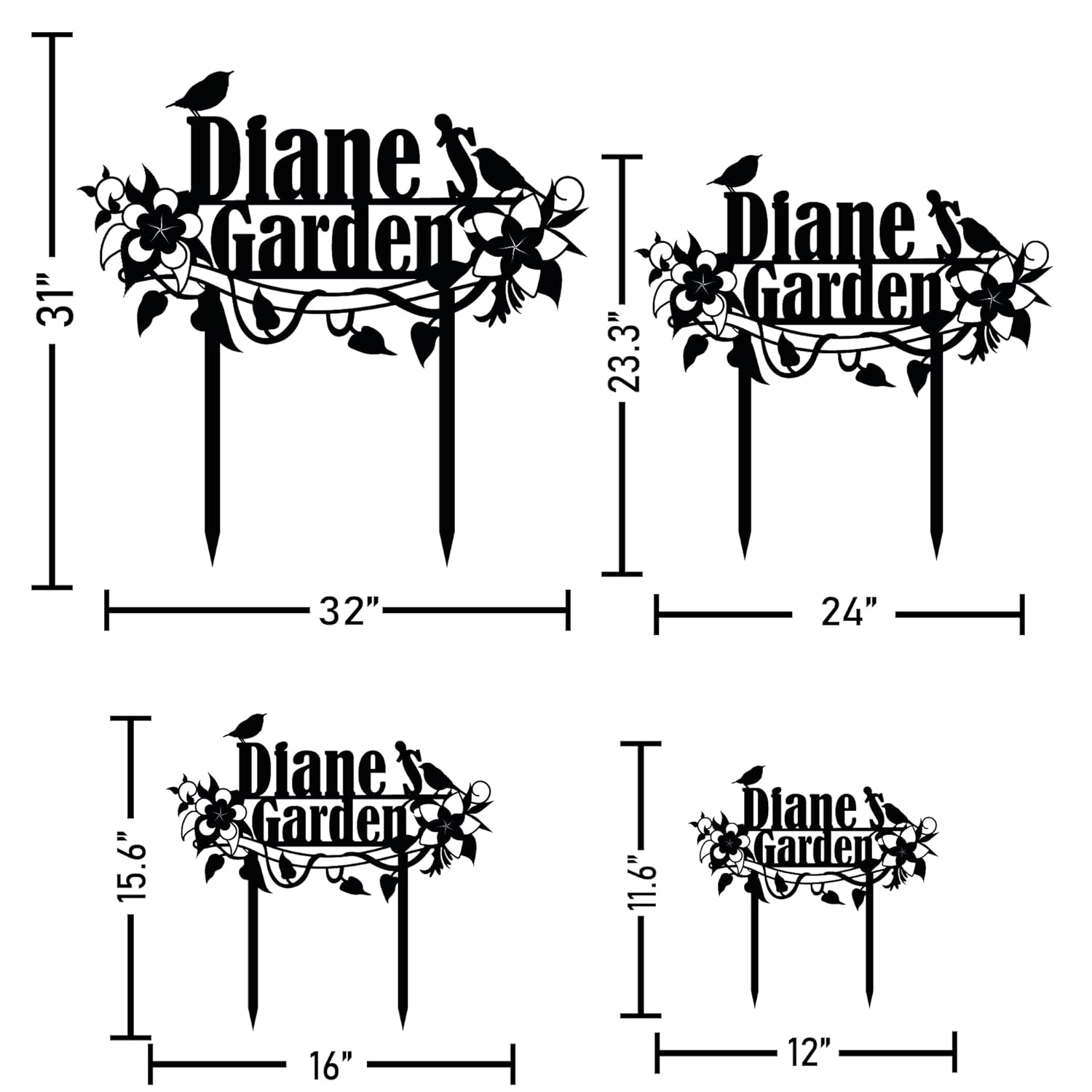 Personalized Flower and Bird Metal Garden Stake, Bird Garden Sign, Custom Flower Yard Decor, Mom's