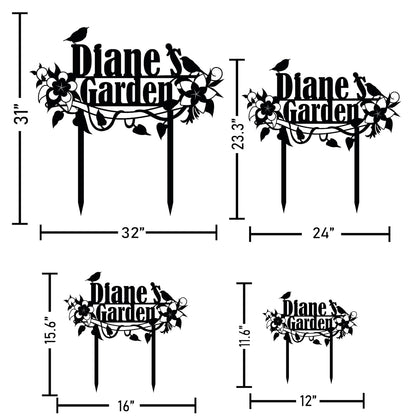 Personalized Flower and Bird Metal Garden Stake, Bird Garden Sign, Custom Flower Yard Decor, Mom's