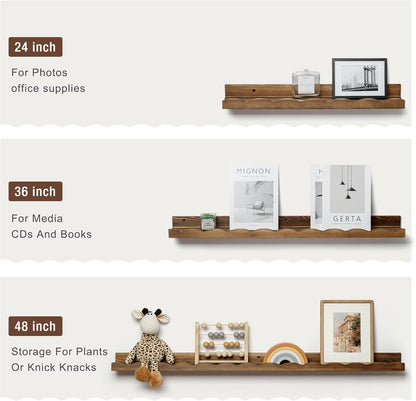 Fun Memories Picture Ledge Shelf for Wall, 48 inch Pine Wood Nursery Book Shelves Set of 2- Wall