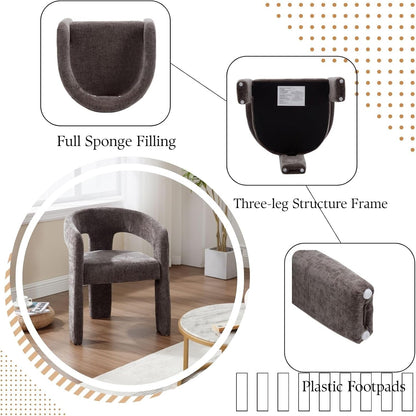 Charcoal Grey Chenille Dining Chairs Set of 2, Modern Barrel Dining Room Chairs Upholstered Accent