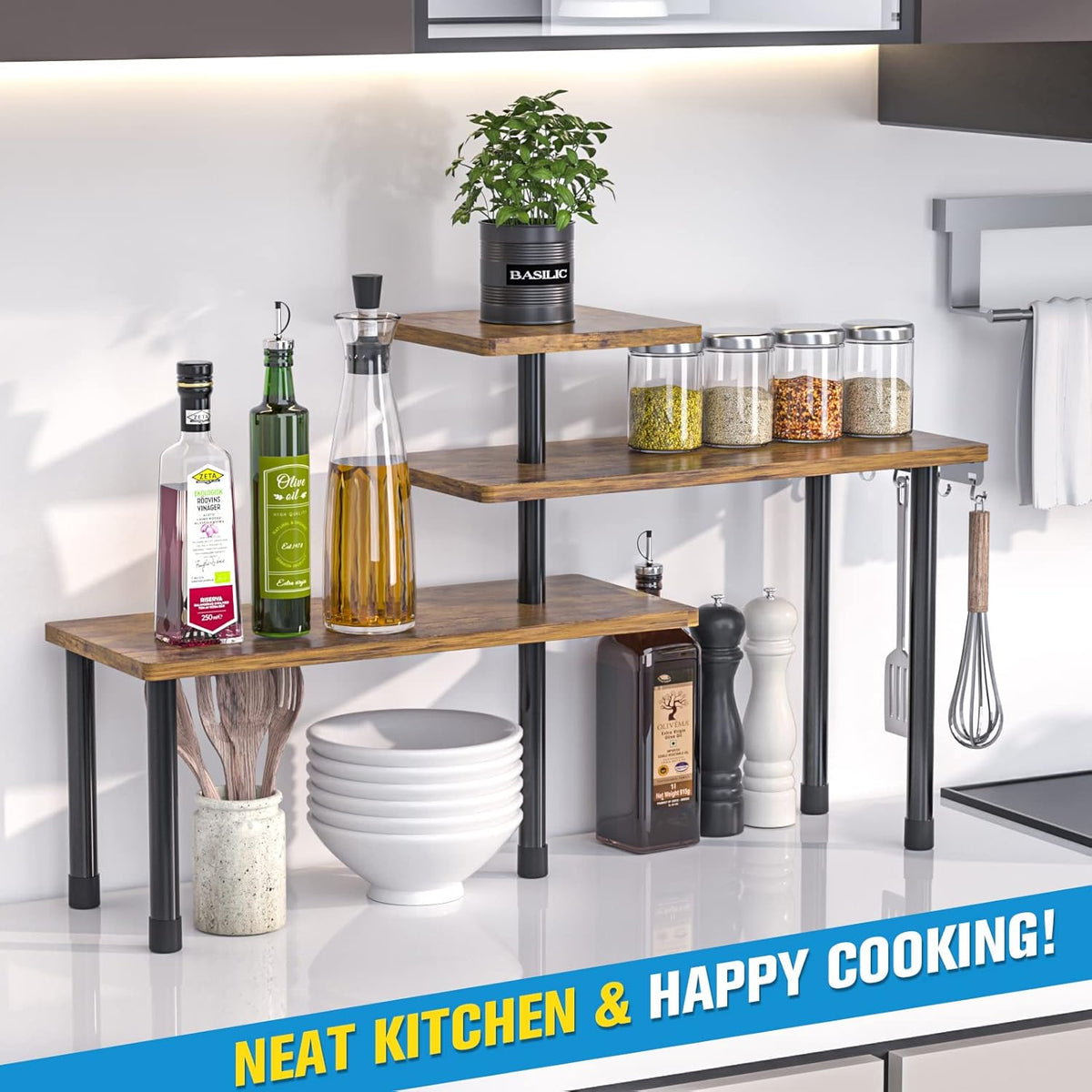 JayRex Countertop Organizer Organization, 3 Tier Moveable Corner Shelf Organizer for Kitchen