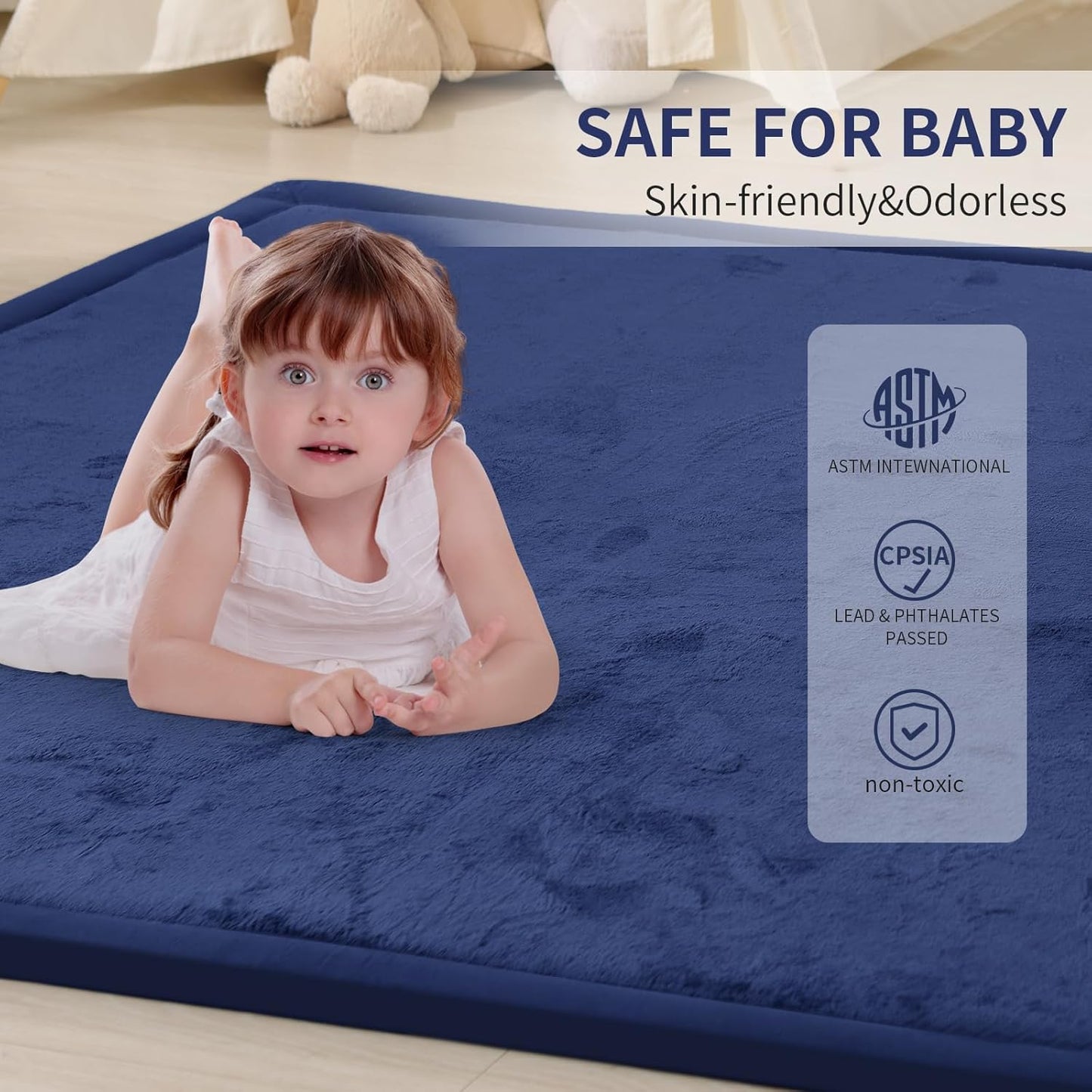 ACOMOPACK Baby Play Mat for Floor 1.3" Thick Memory Foam Play Mat 79"×118" Tummy Time Crawling with