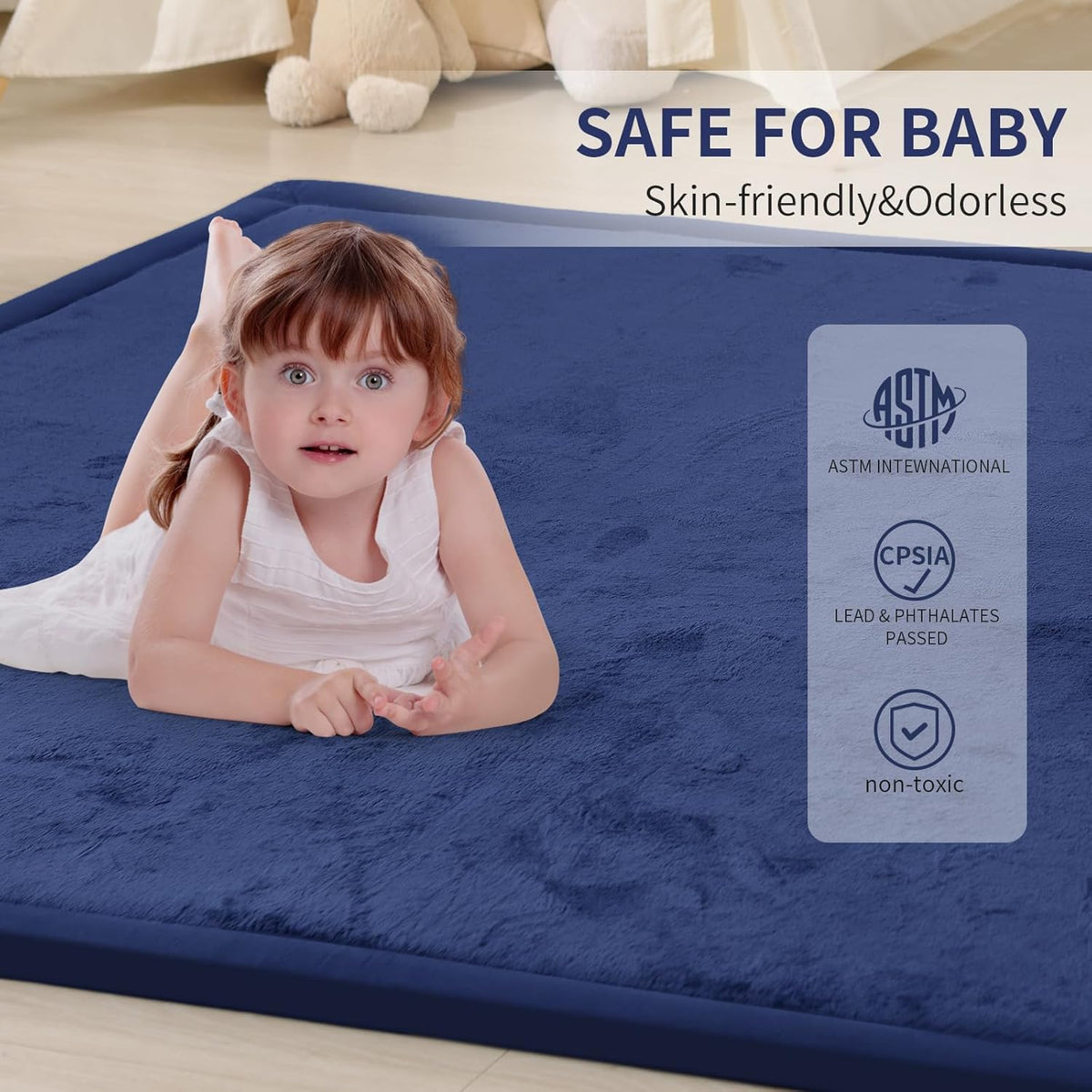 ACOMOPACK Baby Play Mat for Floor 1.3" Thick Memory Foam Play Mat 71"×79" Tummy Time Crawling with