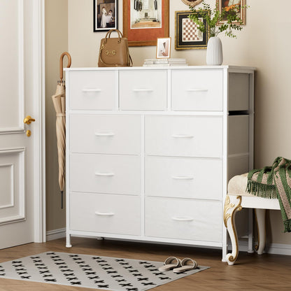 Sweetcrispy 9 Drawer Fabric Dresser Storage Tower Drawer Organizer, White