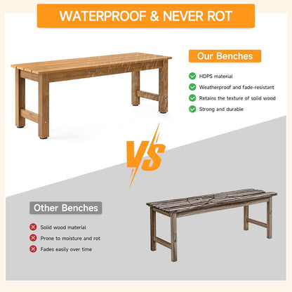 Outdoor Bench, 2-Person Poly Lumber Garden Bench, All-Weather Patio Bench Will not Rot and Fade for