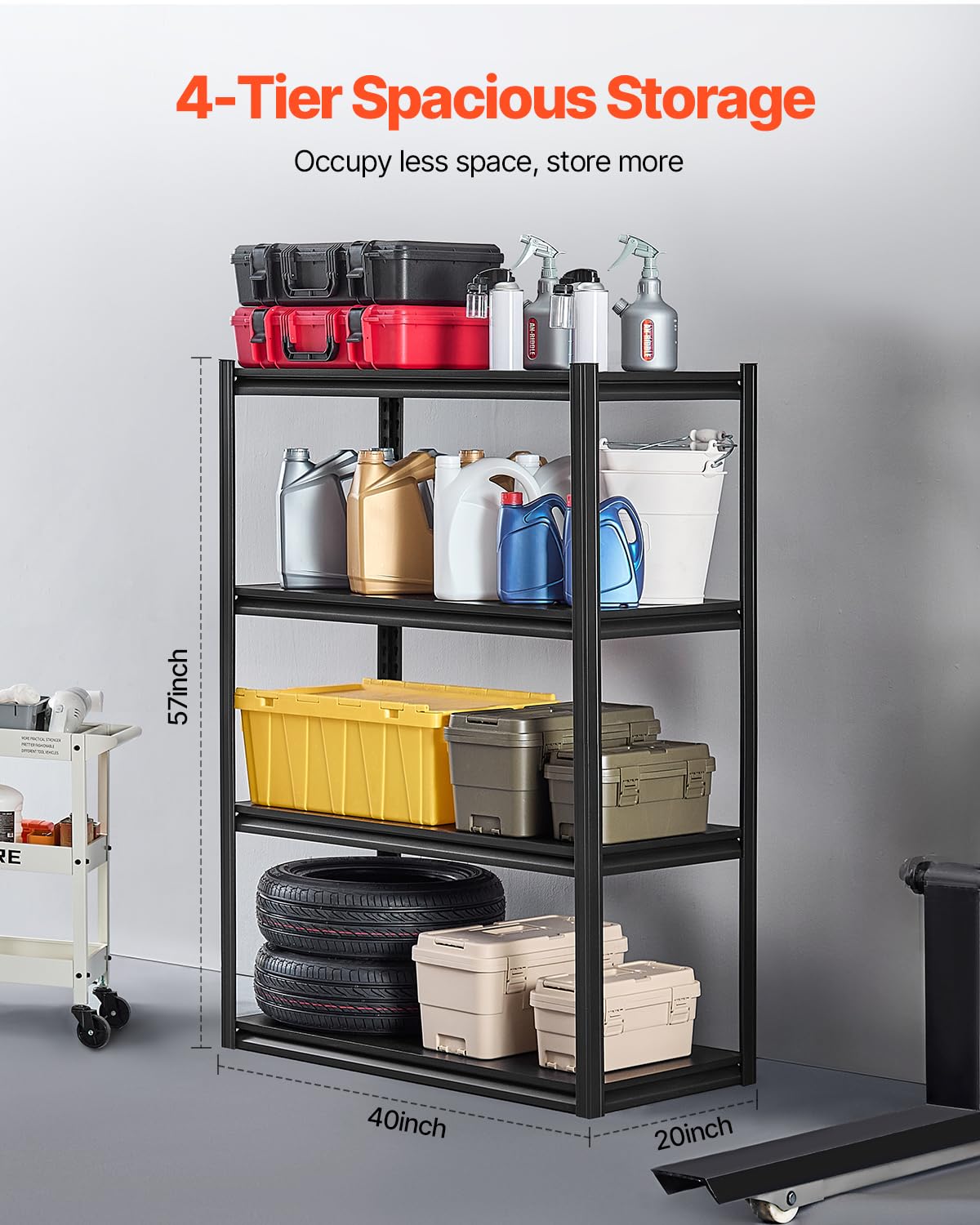 VEVOR Storage Shelves, 2400 lbs, 4 Tier Garage Storage Shelving, 20" D x 40" W x 57" H Adjustable