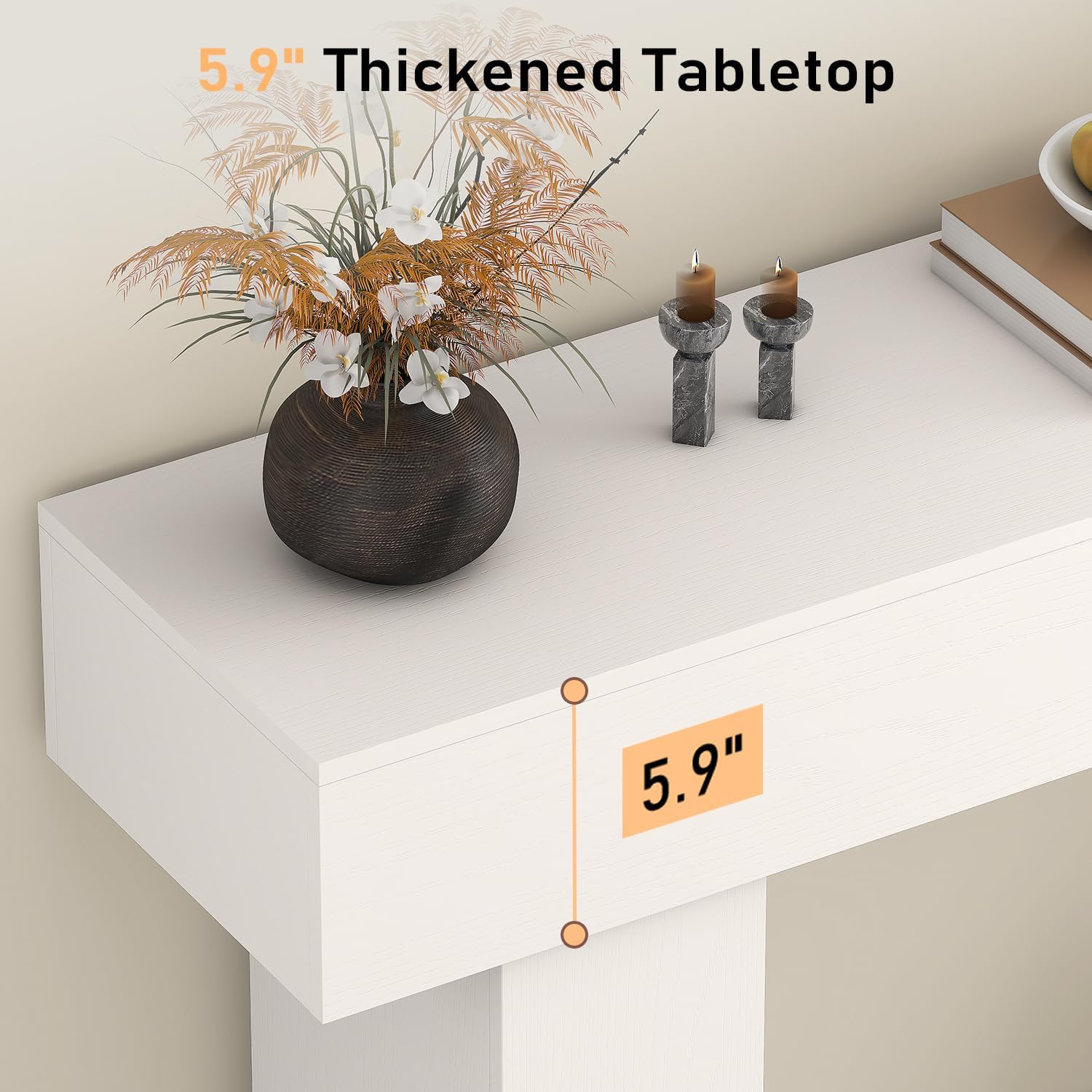 63 Inch Long Console Table for Entryway, Farmhouse Wood Rectangular Sofa Table Behind Couch Table