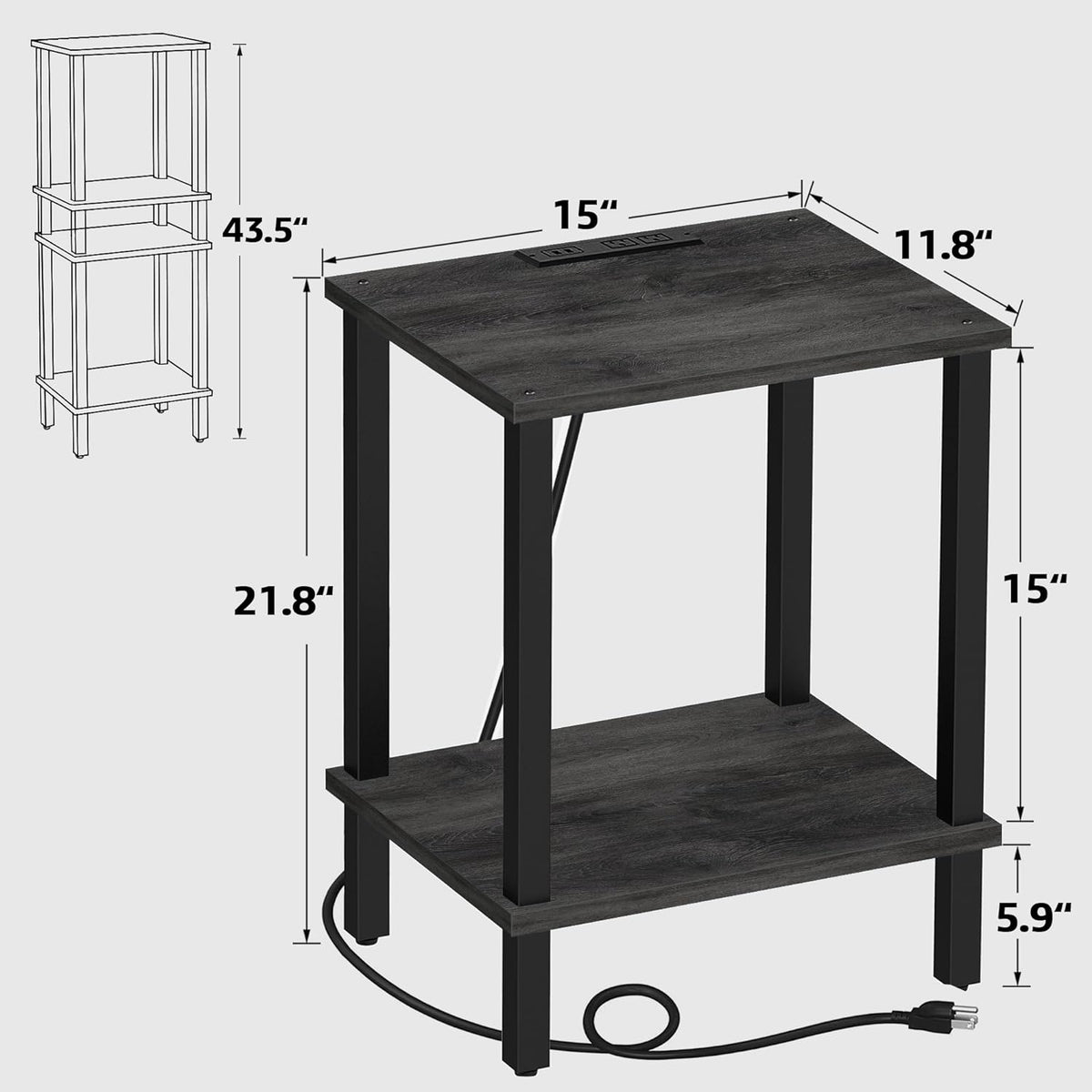 TUTOTAK End Table with Charging Station, Small Side Table with Outlets, Nightstand Bedside Table