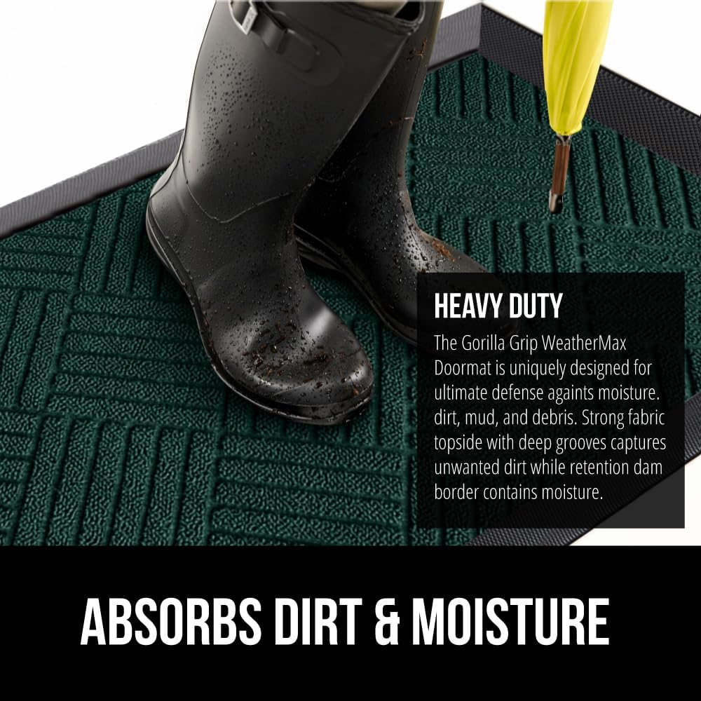 GORILLA GRIP 100% Waterproof All-Season WeatherMax Doormat US Designed Natural Rubber, Stain and