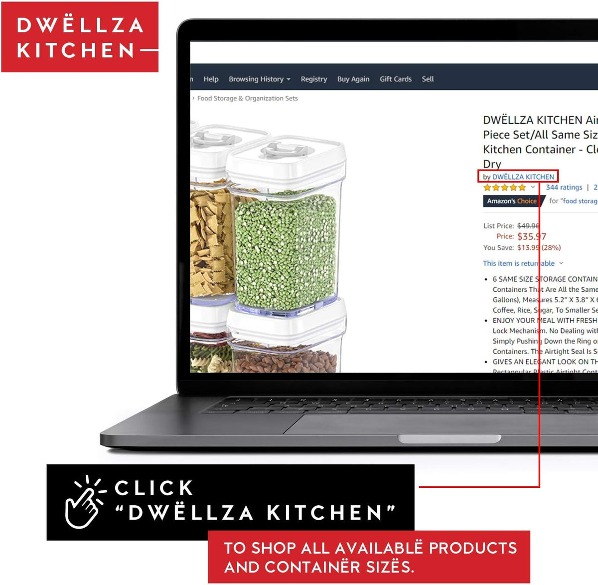 DWËLLZA KITCHEN Large Airtight Food Storage Containers - Clear Plastic Bulk Food Pantry & Kitchen