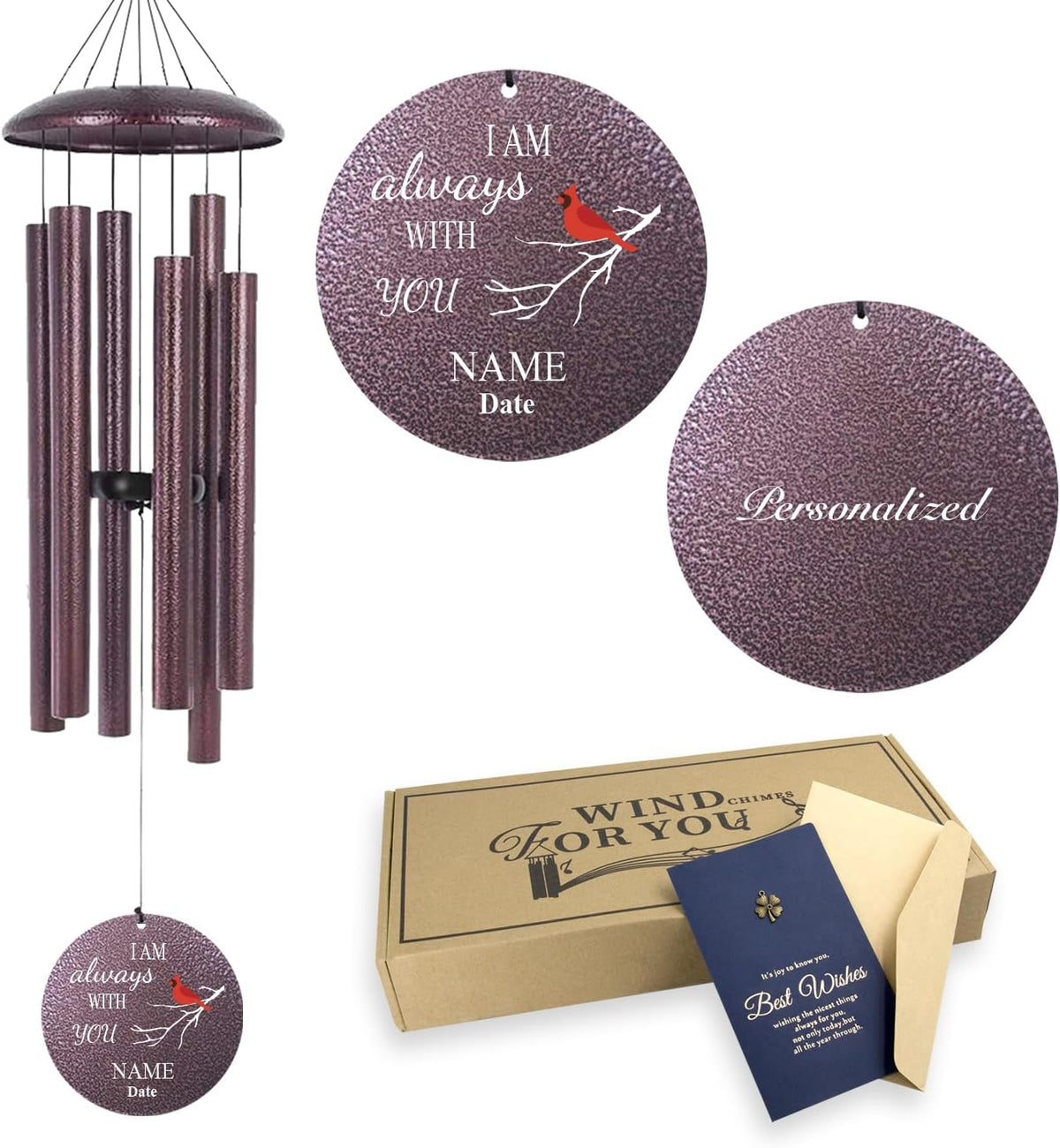 ASTARIN 36" Large Deep Tone Personalized Name Sympathy Wind Chimes, Cardinal Memorial Wind Chime