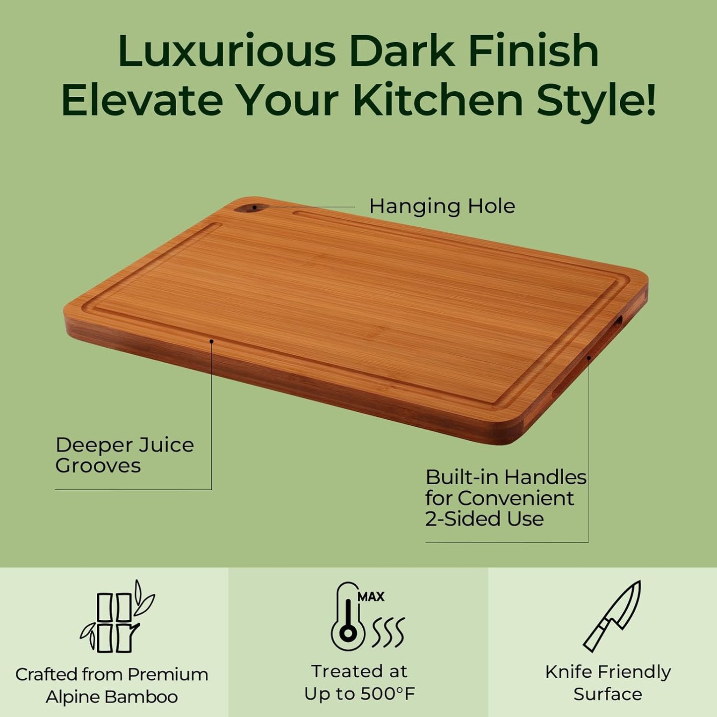 Butcher Block 2-Pcs Carbonized Bamboo Cutting Board Set With Juice Groove For Meal Prep & Cheese