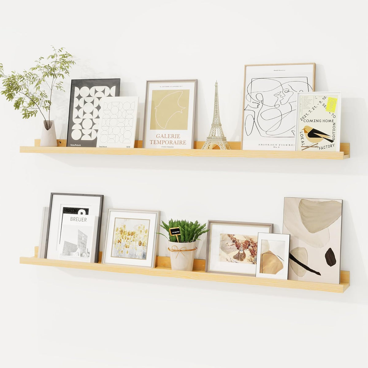 Picture Ledge Shelf, Solid Pine Wood Floating Shelves Set of 2, 40 Inches Nursery Book Shelves for