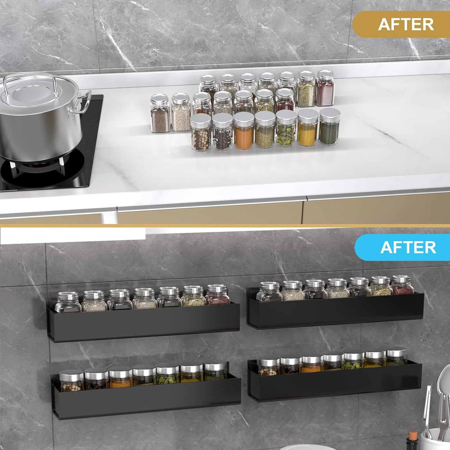 PMMASTO Adhesive Acrylic Spice Rack Organizer for Wall with Nano Double Sided Tape, Spice Shelf